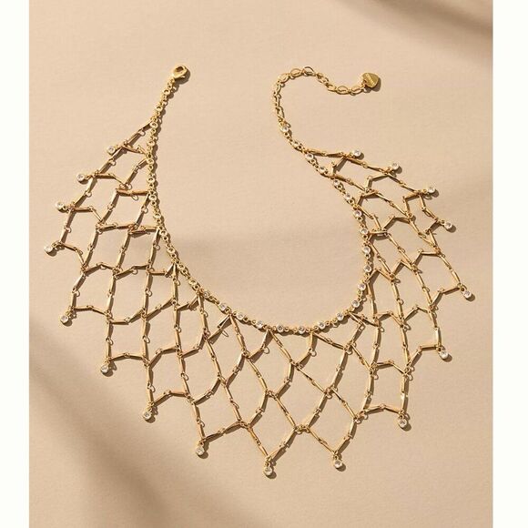 ANTHROPOLOGIE NWT Webbed Choker Necklace GOLD - Picture 1 of 5